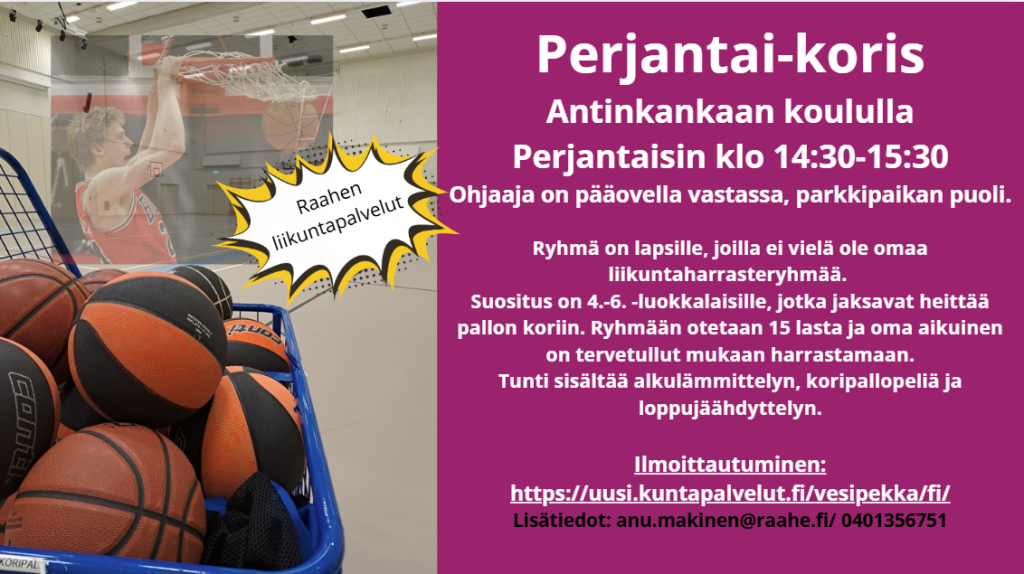 Kuvassa on koripalloja ja kerronta kerhon sisällöstä.
